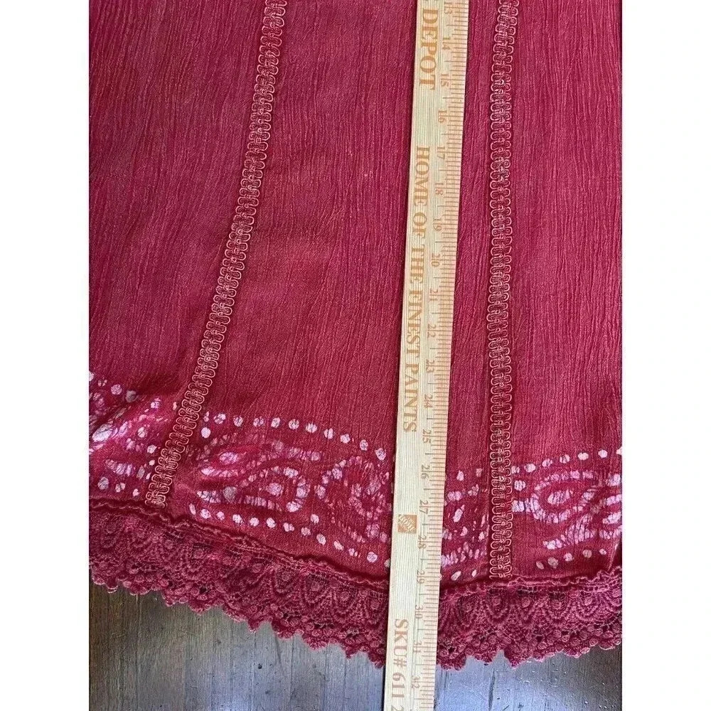 South‎ Main Dress Sz L/XL Red Embroidered Lace Hem Shoulder Slit Long Sleeve - Picture 8 of 11